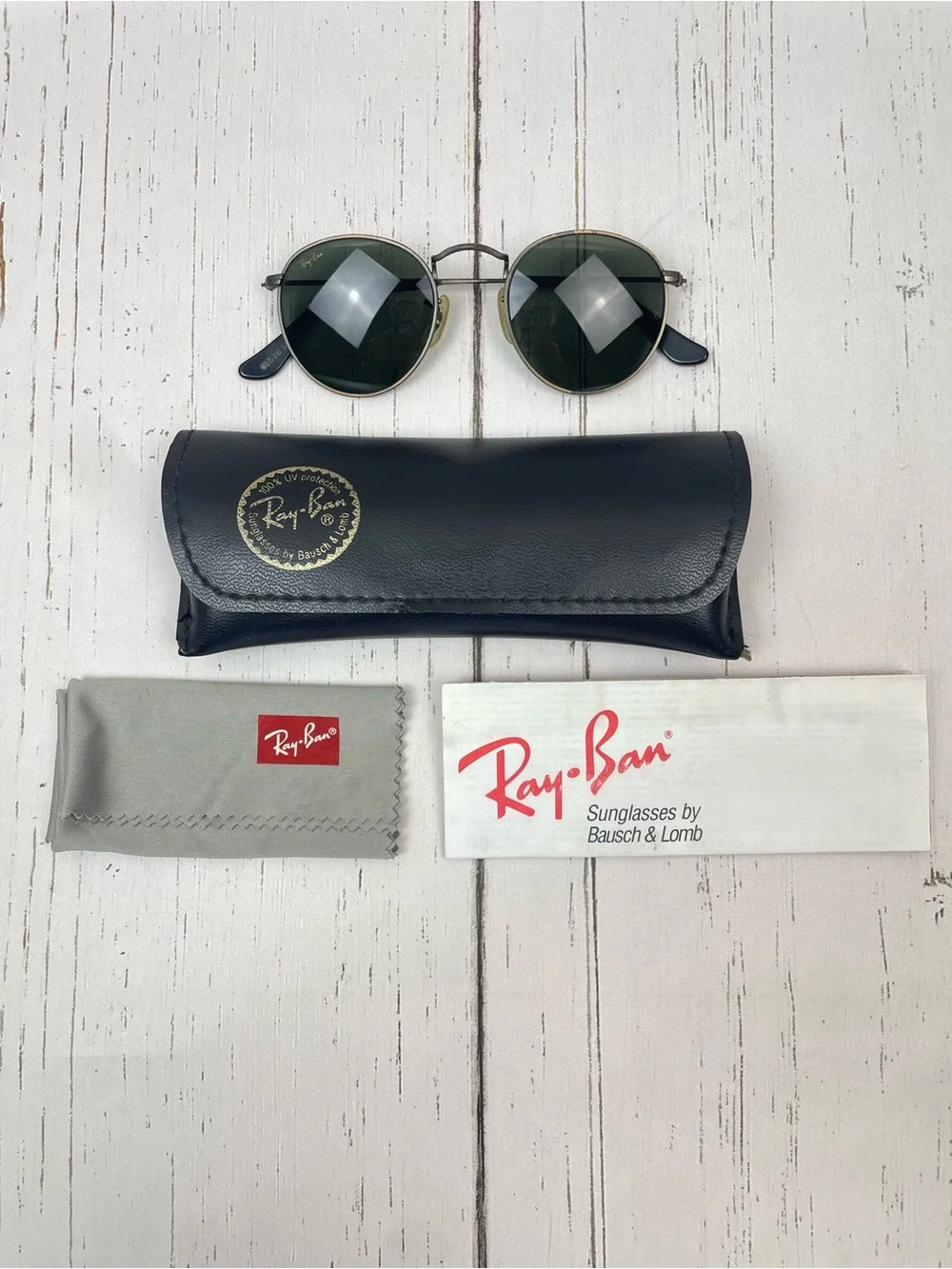 Vintage Ray-Ban W1576 Classic Metal Round Bausch & Lomb Glass G-15 Green Lenses